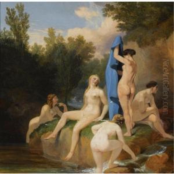 Nymphs Bathing Oil Painting by Karl Wilhelm Von Heideck