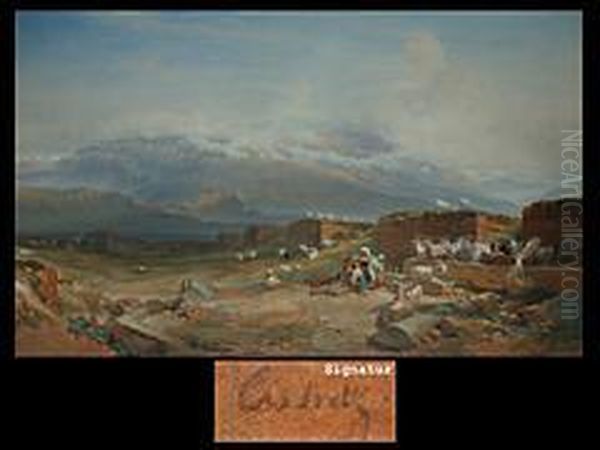 Italienische Gebirgslandschaft Mit Ziegenhirten Oil Painting by Karl Wilhelm Von Heideck