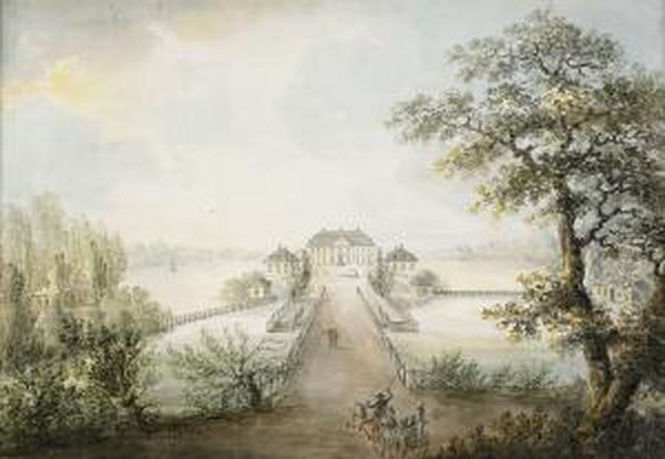 Utsikt Over Fogelviks Slott Med Herrskap I Vagn Oil Painting by Pehr Gustaf Von Heideken