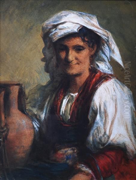 An Italian Peasant Oil Painting by Sir Hubert von Herkomer