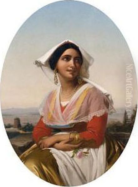 Portrait Of An Italian Girl In Regionalcostume Oil Painting by Heinrich Maria von Hess