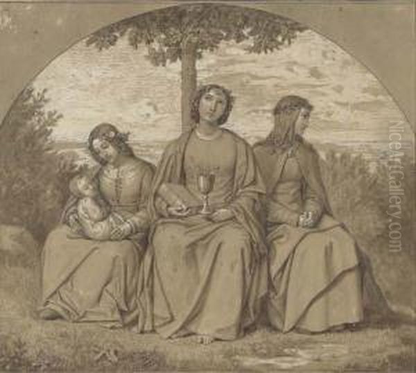 Allegories Of Faith, Hope And Charity Oil Painting by Heinrich Maria von Hess