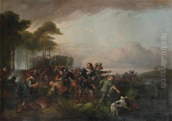 Hunting Scene Oil Painting by Peter Heinrich Lambert Von Hess