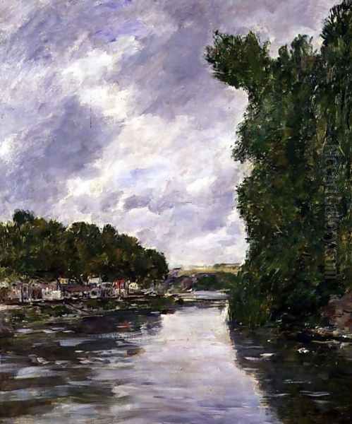 River near Abbeville 1894 Oil Painting by Eugene Boudin