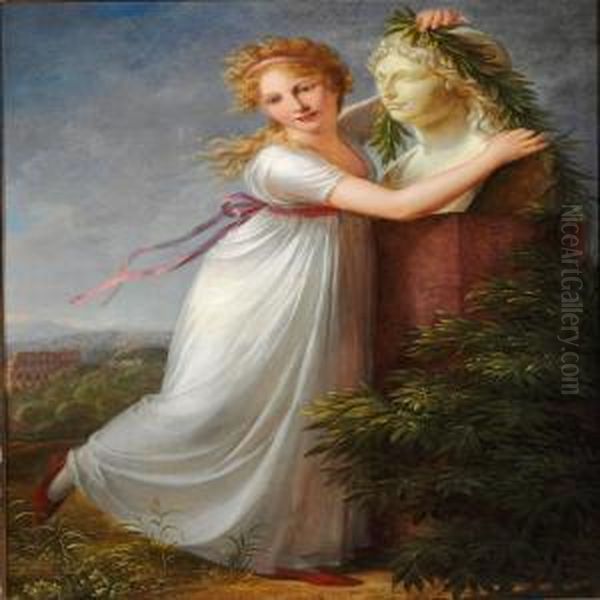 Ida Garlanding Her Mother's Bust Oil Painting by Philipp Friedrich Von Hetsch