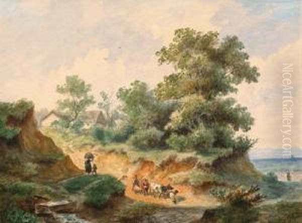 Landschaft Mit Gehoft Und Hirtin Oil Painting by Franz Xaver Von Hofstetten