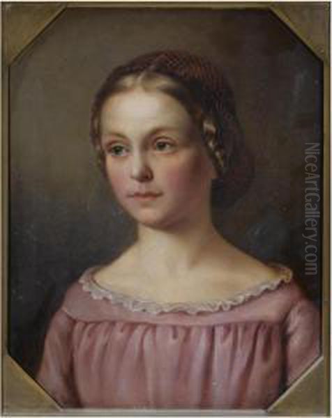 Potrait Of A Girl, Bust-length Oil Painting by Count Clemens Von Holnstein