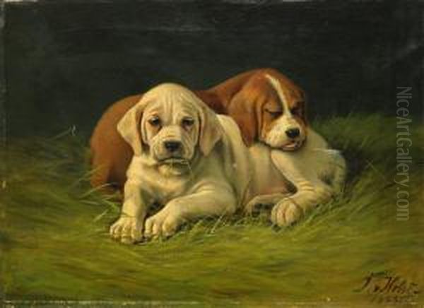 Hundvalpar Oil Painting by Johan Gustav Von Holst