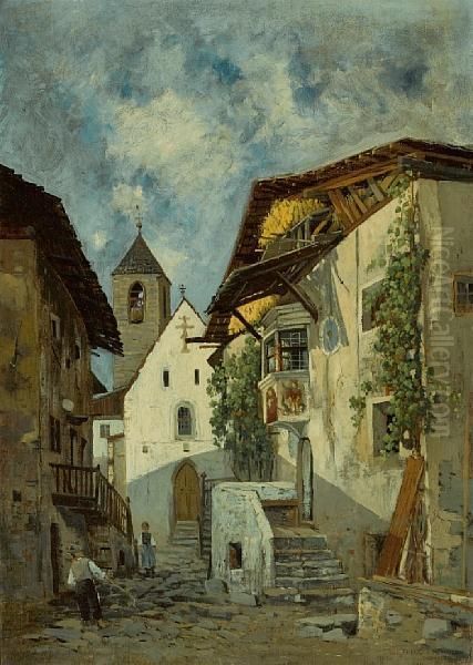 A Village Scene Oil Painting by Theodor von Hormann