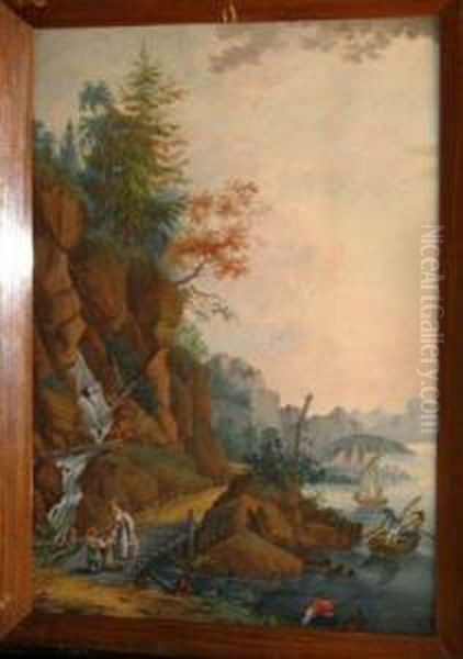 Farmers Andfishers By A Lake In The Alps Oil Painting by Conrad Von Hotzendorf