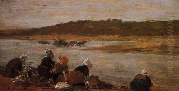 Laundresses on the Banks of the Touques VIII Oil Painting by Eugene Boudin