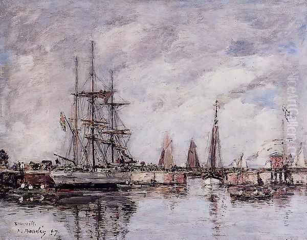 Deauville, Norwegian Three-Master Leaving Port Oil Painting by Eugene Boudin