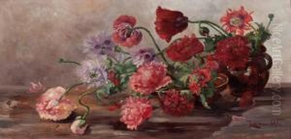 Stillleben Mit Wiesenblumen In Topfen Oil Painting by Hermine Von Janda