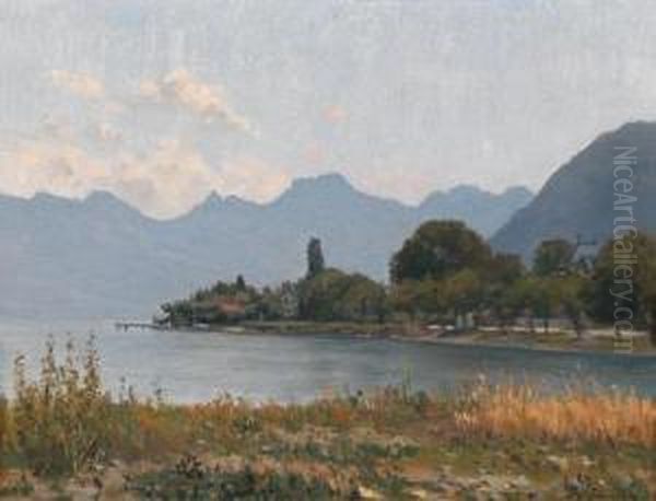 View Of The Attersee Oil Painting by Hermine Von Janda