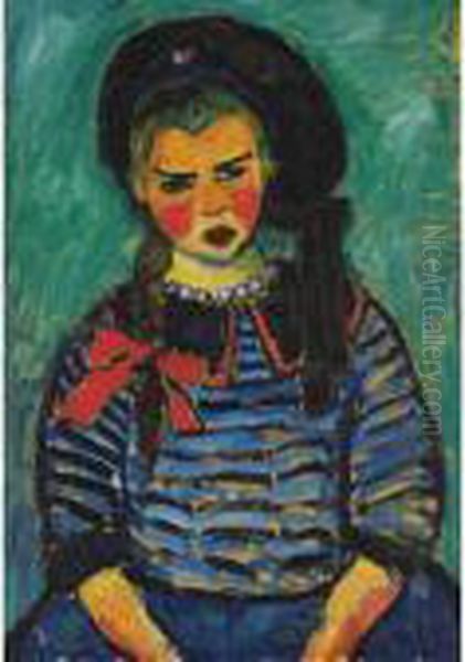 Madchen Mit Roter Schleife Oil Painting by Alexei Jawlensky