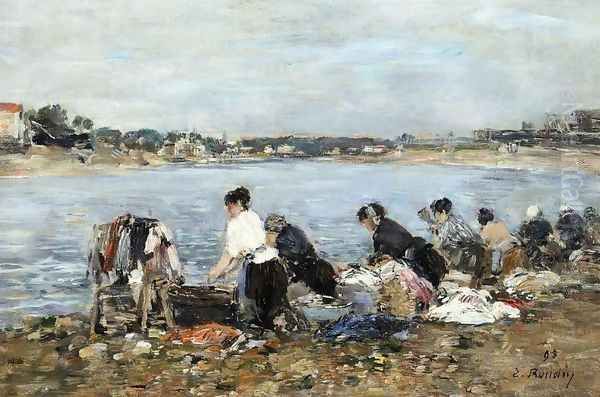 Laundresses on the Banks of the Touques 3 Oil Painting by Eugene Boudin