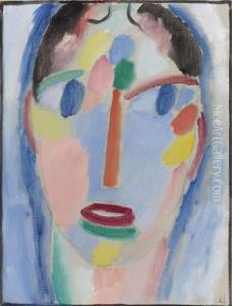 Mystischer Kopf: Kopf In Blau Oil Painting by Alexei Jawlensky