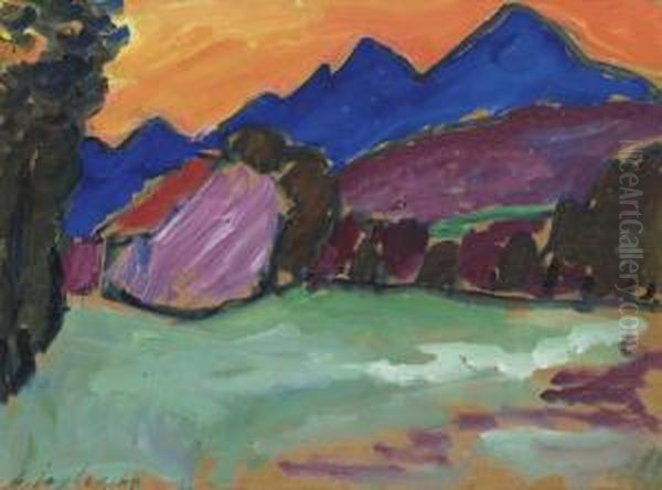 Roter Abend - Blaue Berge Oil Painting by Alexei Jawlensky