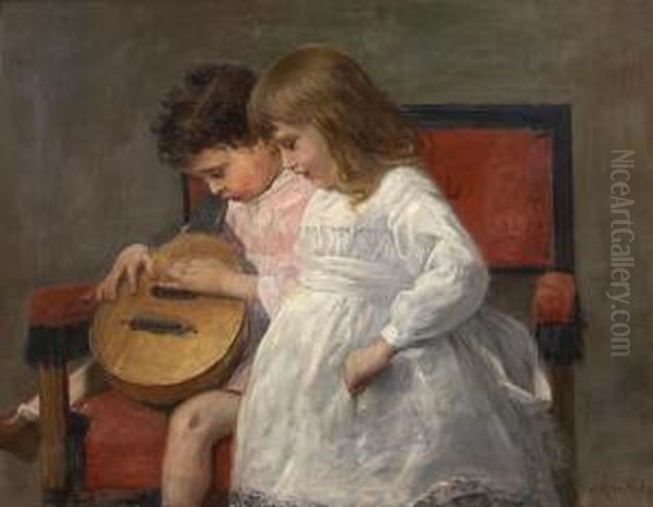 Musizierendesgeschwisterpaar Oil Painting by Leopold Karl Walter von Kalckreuth