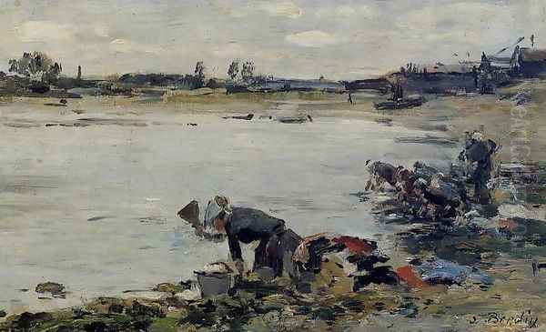 Laundresses on the Banks of the Touques XII Oil Painting by Eugene Boudin