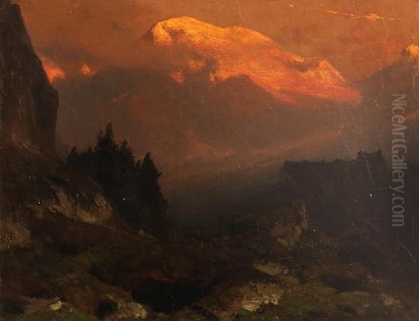 An Alpine Landscape Oil Painting by Stanislas Graf Von Kalckreuth