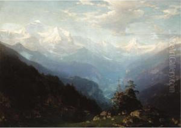 Alpine Landscape Oil Painting by Stanislas Graf Von Kalckreuth