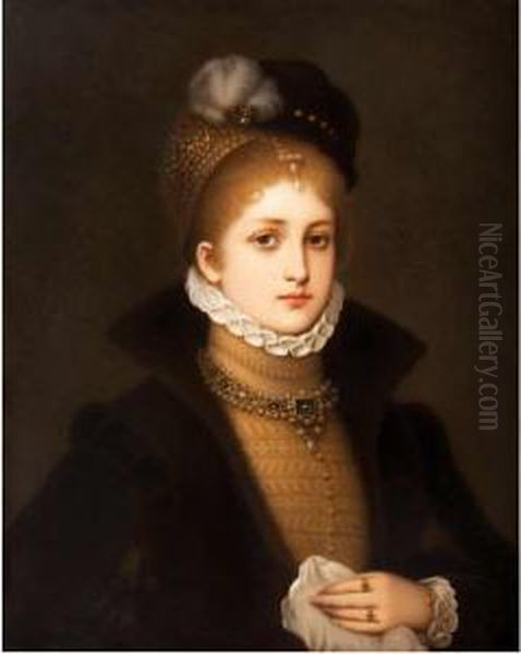 The Renaissance Beauty Depicted In Three-quarter Profile Oil Painting by Friedrich August von Kaulbach