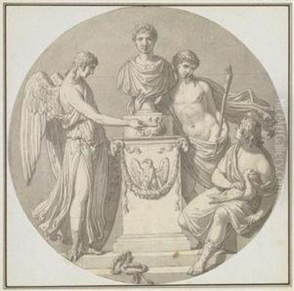 Apotheose Mit Der Buste Eines Lorbeerbekranzten Herrschers Oil Painting by Wilhelm von Kaulbach