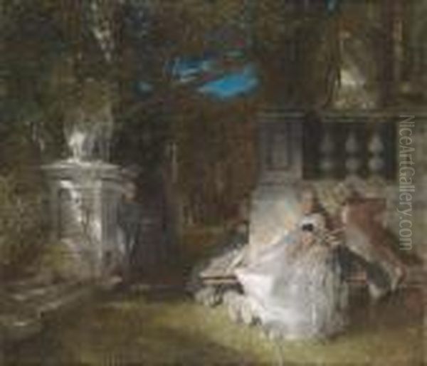 Scene Of Gallantry In The Park Oil Painting by Albert von Keller