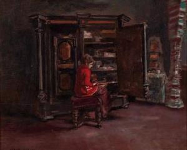 Dame Vor Dembarockschrank Oil Painting by Albert von Keller