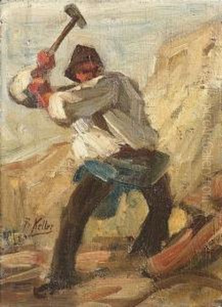 A Quarryman. Oil/canvas, Signed Oil Painting by Friedrich von Keller