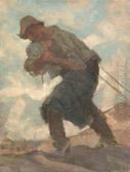 A Stone-breaker At Work Oil Painting by Friedrich von Keller