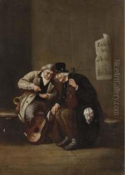 Musicians Counting Their Earnings Oil Painting by Joseph Von Keller