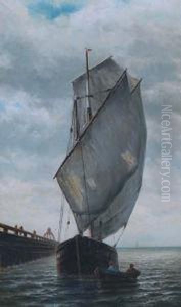 Visserboot Bij Havenhoofd Oil Painting by Adolf Jacobus Aug. Von Kellner