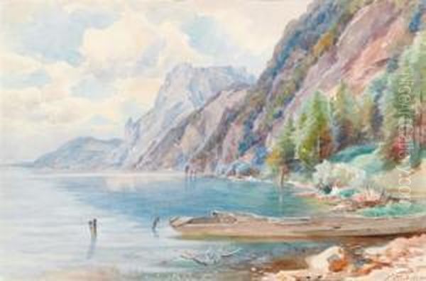 A View Of Traunstein Oil Painting by Ernestine Von Kirchsberg