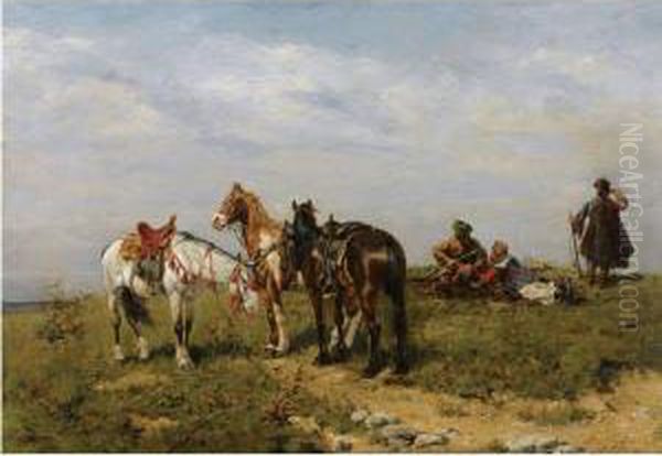 Resting Cossaks Oil Painting by Bodhan Von Kleczynski