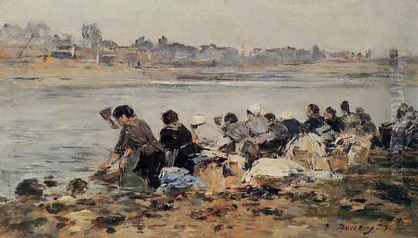 Laundresses on the Banks of the Touques XV Oil Painting by Eugene Boudin