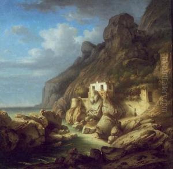 An Der Kuste Von Amalfi. Um 1830 Oil Painting by Leo Von Klenze