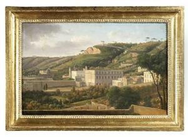 A Picturesque Landscape With Architecture In Italy. Oil/canvas/canvas, Verso On The Stretcher Inscribed, On The Frame Old Label With Inscription And Numbering 