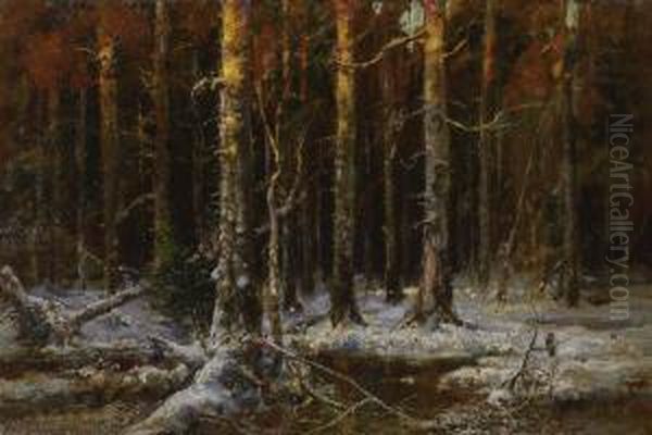 Forest In Winter Oil Painting by Iulii Iul'evich (Julius) Klever