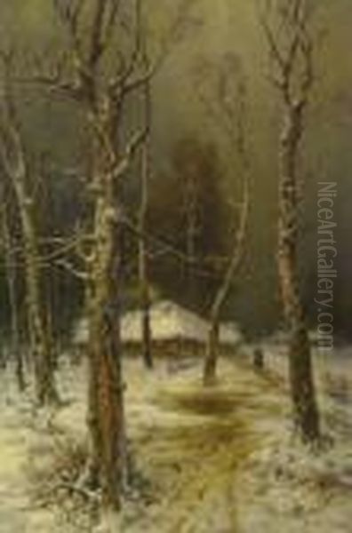 Winter In Russia Oil Painting by Iulii Iul'evich (Julius) Klever