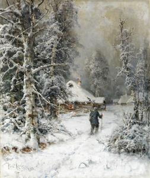 Winter Landscape Oil Painting by Iulii Iul'evich (Julius) Klever