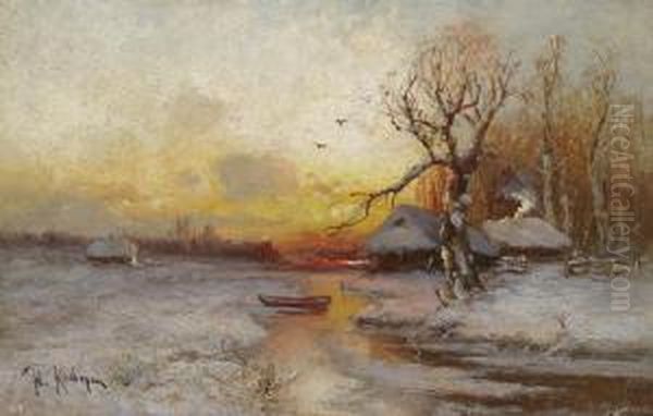 Winter Sunset Oil Painting by Iulii Iul'evich (Julius) Klever