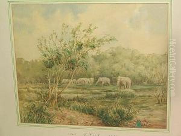 Elephants Drinking Oil Painting by Gottlieb Von Koch