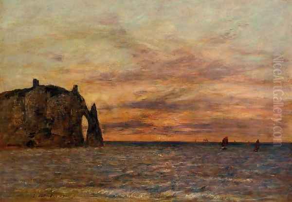 Etretat: the Falaise d'Aval at Sunset Oil Painting by Eugene Boudin