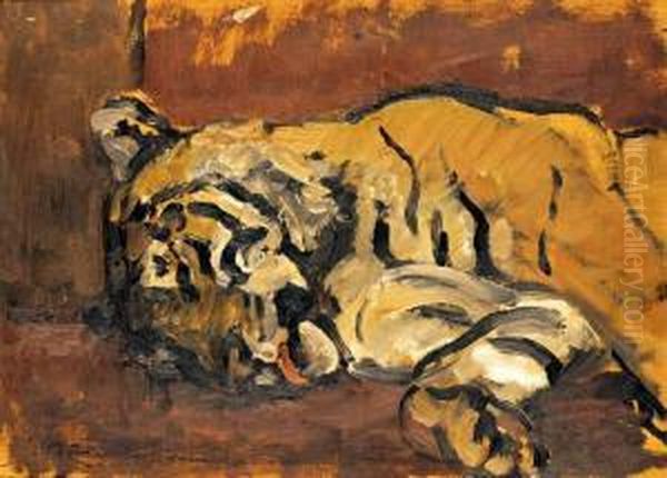 Schlafender Tiger Oil Painting by Leo Von Konig