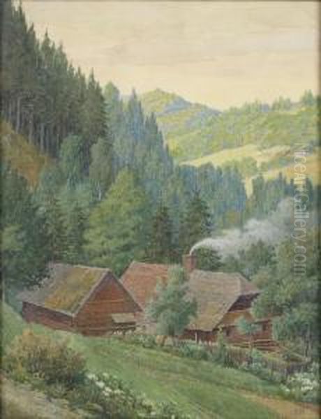 Steirischelandschaft Mit Gehoft Oil Painting by Hermann Reichsfreih. Von Konigsbrunn