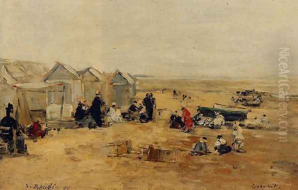 Deauville, Beach Scene Oil Painting by Eugene Boudin