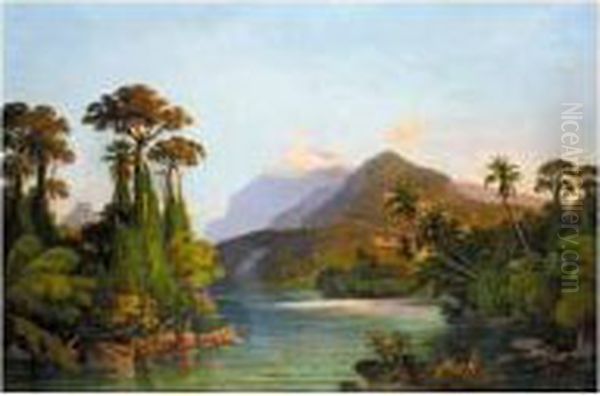 A Bay With Mountains Beyond, Ceylon Oil Painting by Hermann Reichsfreih. Von Konigsbrunn