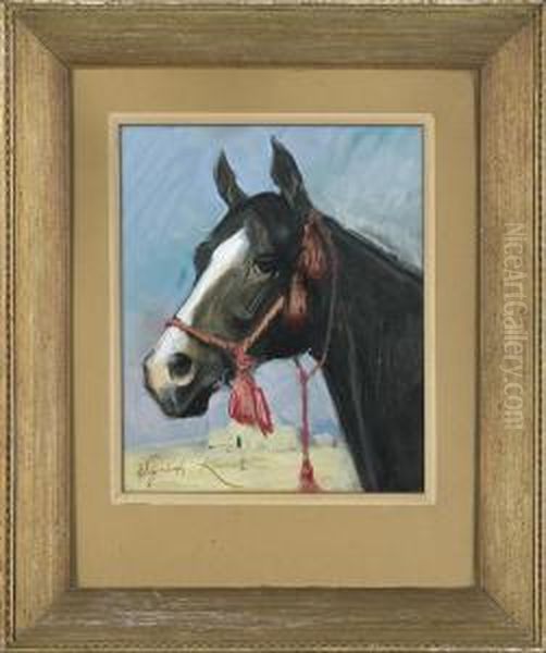 Horse Head Oil Painting by Wojciech Von Kossak